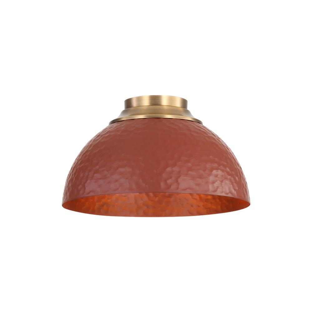 Golden Lighting Shepard 3-light Flush Mount in Modern Brass and Russet Clay shade